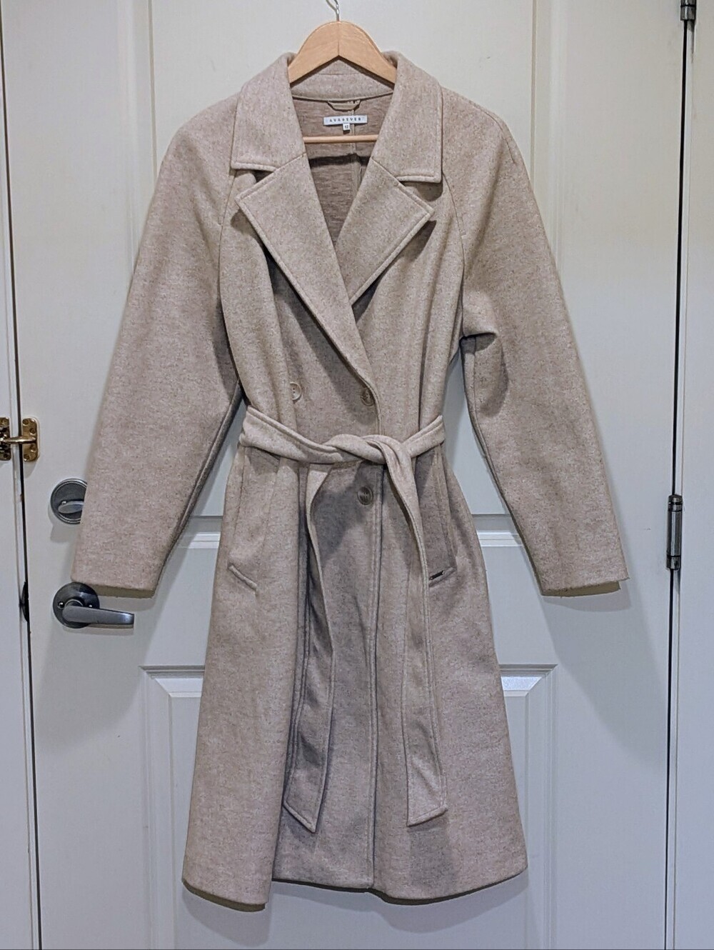 EUC Ava and Ever 12 Super Soft Tan Double Breasted Tie Waist Trench Coat